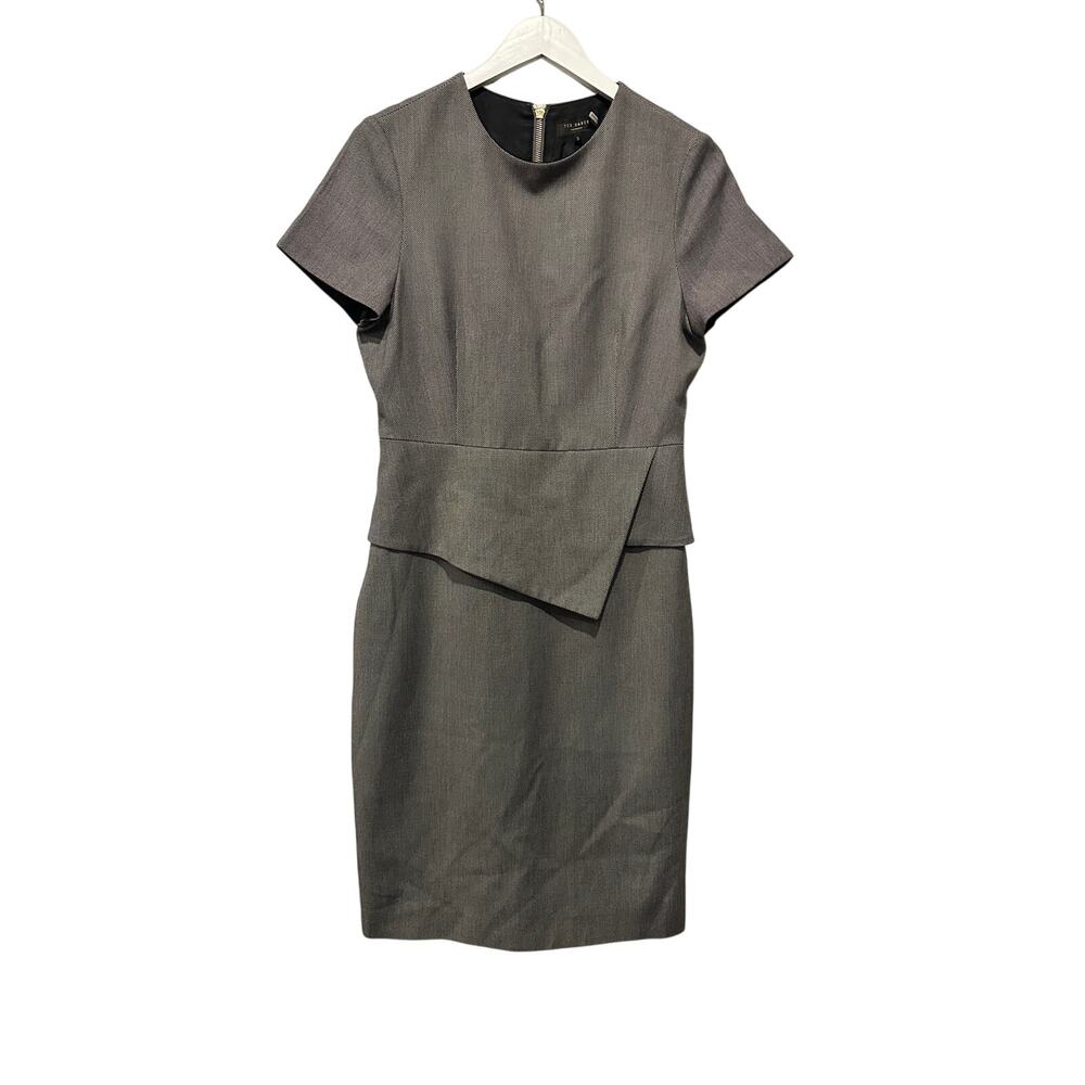Ted Baker Size 8 M Professional Gray Peplum Knee Length Dress Office Siren Work